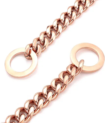 Miniatura 2 de Collares de cadena de oro rosa para perros grandes, medianos y pequeños, ancho de 0.594/0.597/0.792 pulgadas, cadena de eslabones cubanos de acero