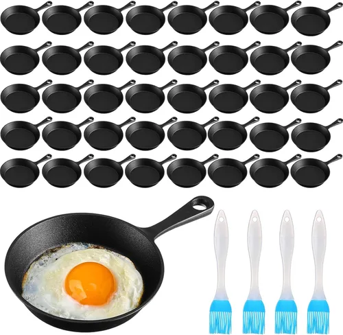 Miniatura 11 de Remerry 5 juegos de sartenes de hierro fundido de 4 pulgadas, mini sartén antiadherente de hierro negro, pequeño plato chisporroteante, sartén