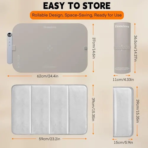 Miniatura 7 de Homelove Tapete de calentamiento para alimentos, bandeja de calentamiento eléctrica con 6 niveles de temperatura y ajuste de horas, calefacción