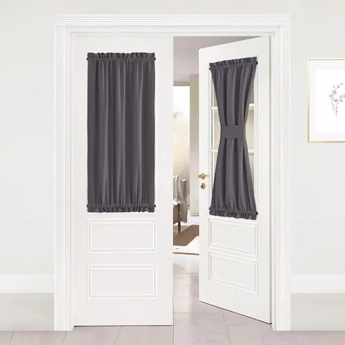 Miniatura 113 de NICETOWN Cortinas opacas unicolor con aislamiento térmico para puerta francesa, granja, oscurecimiento de habitación, puertas y ventanas de Marrón
