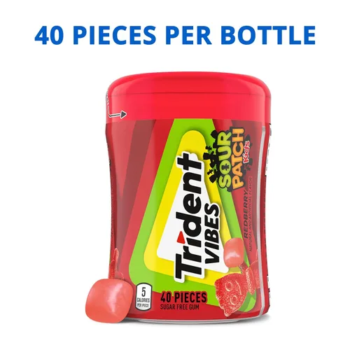 Miniatura 3 de Trident Vibes SOUR PATCH KIDS Redberry - Goma de mascar sin azúcar, botella de 40 piezas (paquete de 2)
