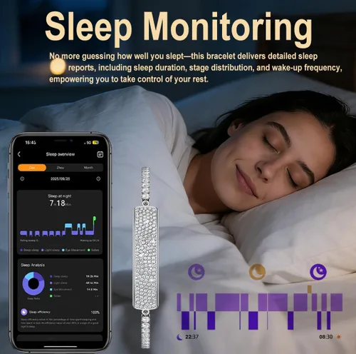 Miniatura 6 de Pulsera inteligente con monitoreo de salud 24/7 5ATM impermeable, oxígeno en sangre, frecuencia cardíaca, HRV, monitor de sueño, diseño delgado