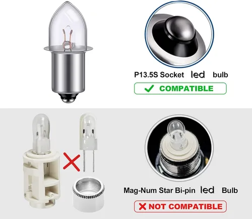 Miniatura 2 de Paquete de 2 bombillas LED P13.5S de repuesto DC 3W 4-12V LED bombilla de actualización para linterna Maglight en linterna de 3 4 5 6 células