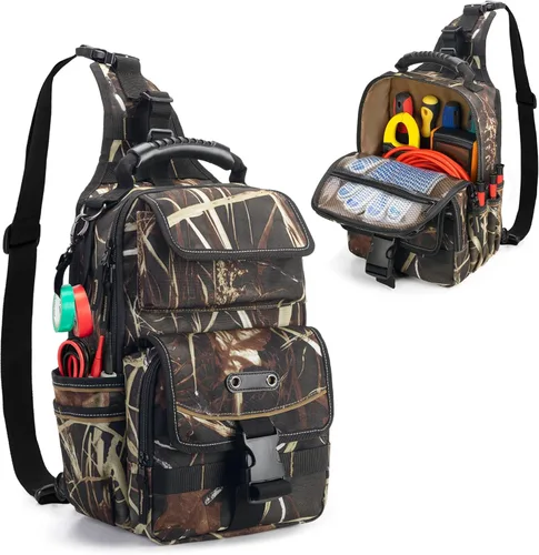 Miniatura 8 de Bolsa de herramientas para electricistas Trahzia, organizador de herramientas HVAC con cremallera, asa ergonómica y correa de hombro para técnicos