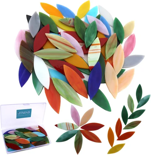 LITMIND 50 pétalos grandes de vidrieras para mosaicos, piezas de vidrio de mosaico cortadas a mano de 2 x 0.63 pulgadas en varios colores, hoja