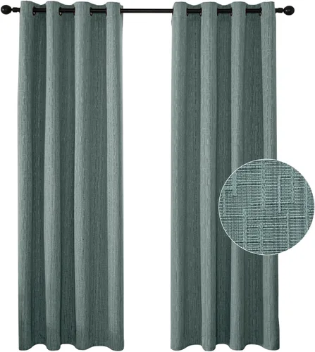Miniatura 23 de Cortinas de lino jacquard de 63 pulgadas de largo, 2 paneles, cortinas gruesas de lino sintético mezclado, cortinas texturizadas de arpillera