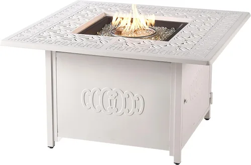 Miniatura 10 de Mesa cuadrada de aluminio para fogata de propano de 42 x 42 pulgadas con cuentas de vidrio, dos tapas, tapa, 57,000 BTU en acabado blanco Gris
