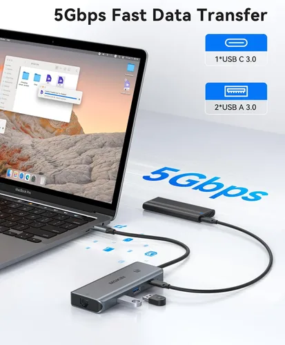Miniatura 4 de Hub USB C para MacBook Pro/Air, Mac Dongle con 3 puertos USB, USB C a HDMI, USB C a RJ45 Ethernet, MOKiN 8 en 1 USB C a HDMI, carga PD de 100 W