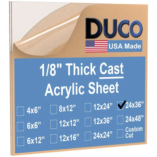 Miniatura 102 de Duco - Hoja de acrílico fundido transparente hecha en Estados Unidos, 1/8 de pulgada de grosor, 12 x 12 pulgadas, 1 paquete de láminas de plexiglás