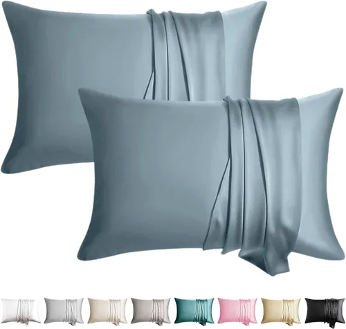 Miniatura 24 de Fundas de almohada de seda 100% 2 unidades, tamaño estándar, seda de morera para cabello y piel, juego de 2, seda de grado superior 6A, suave, Negro