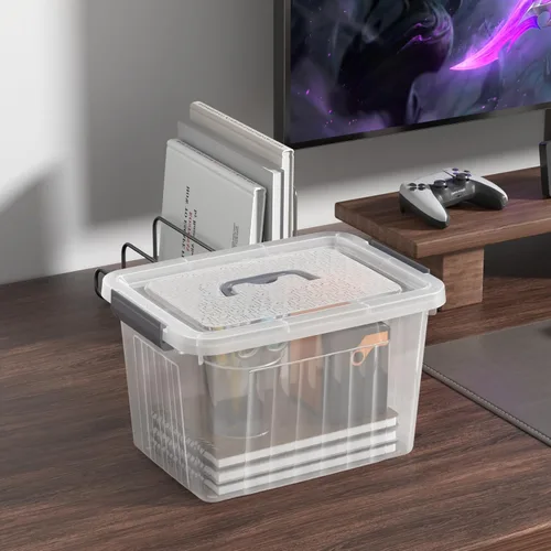 Miniatura 5 de Caja de almacenamiento transparente pequeña de 3.5 cuartos de galón con asa, pequeños contenedores de plástico con tapas, 6 paquetes