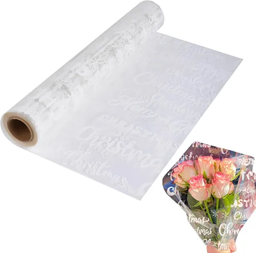 Miniatura 9 de Rollo de envoltura de celofán navideño SULOLI - 32 pulgadas x 100 pies de copos de nieve, envoltura navideña para regalos, flores, cestas y canastas