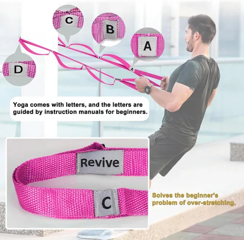 Miniatura 9 de Correa elástica para yoga, no elástica, con letras y comentarios, 10 bucles para terapia física, ejercicio, pilates, baile, gimnasia