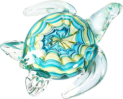 QFkris Figura de tortuga marina de vidrio soplado de 6 pulgadas, escultura de vidrio hecha a mano, decoración del hogar, regalo de cumpleaños