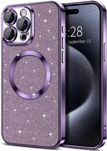 Miniatura 47 de Hython Funda para iPhone 13 Pro Max con purpurina, fundas magnéticas transparentes para teléfono con protector de lente de cámara