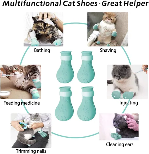 Miniatura 5 de Cubiertas de garras de gato, zapatos antiarañazos, protectores de patas de silicona ajustables para aseo y baño, evita arañazos (verde)