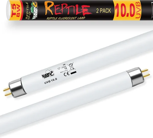 LUCKY HERP Paquete de 2 luces para reptiles T5 UVB 10.0 de 8 W, tubo de lámpara fluorescente UVA UVB, bombilla de iluminación UVB para tortugas,