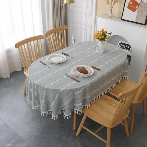 Miniatura 17 de Gernaice Mantel bordado de rayas rústicas y pequeñas con borlas cuadradas de algodón y lino, sin arrugas, lavable, para mesita de noche, café, Blanco