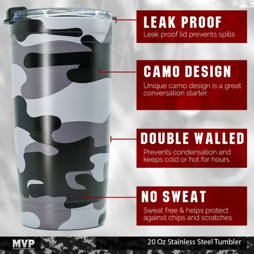 Miniatura 2 de Military Gift Shop - Vaso térmico de acero inoxidable con camuflaje negro de 20oz con tapa a prueba de fugas, vaso de viaje térmico de café con Camo