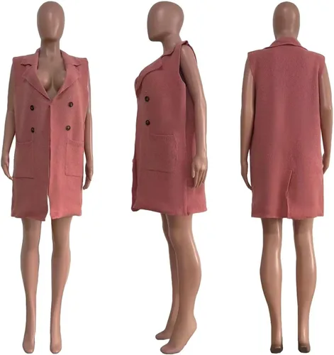 Miniatura 6 de Suéter largo casual sin mangas para mujer, cárdigan de punto con frente abierto, chaleco con bolsillos