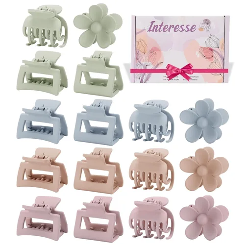 16 pinzas pequeñas para cabello fino y grueso, 4 formas de pinzas pequeñas para el cabello, bonitos clips de flores para mujeres, mini pinzas para