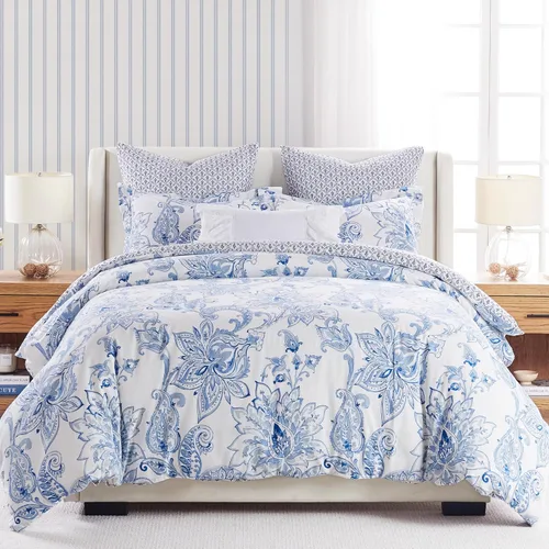 Miniatura 8 de Levtex Home - Juego de colcha Bennett - Colcha individual (80 x 106 pulgadas) y 1 funda estándar (20 x 26 pulgadas) - Paisley floral - Azul y blanco