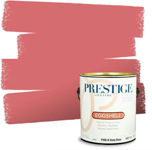 Miniatura 244 de Prestige Paints E100-T-SW6591 Pintura exterior e imprimación en uno, 1 galón, plano, combinación comparable de Sherwin Williams Amaryllis, 1 galón