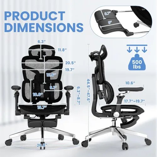 Miniatura 2 de MOJAY Silla de oficina ergonómica con reposapiés, silla de escritorio grande y alta con soporte lumbar, silla de escritorio de respaldo alto