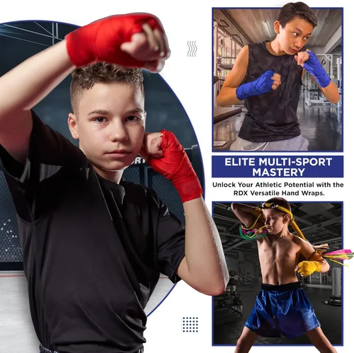 Miniatura 6 de RDX Boxing Wraps Kids 2.5M Guantes internos, Vendajes elásticos para el pulgar, Junior Under Mitts Protector de puño de mano Correas de soporte