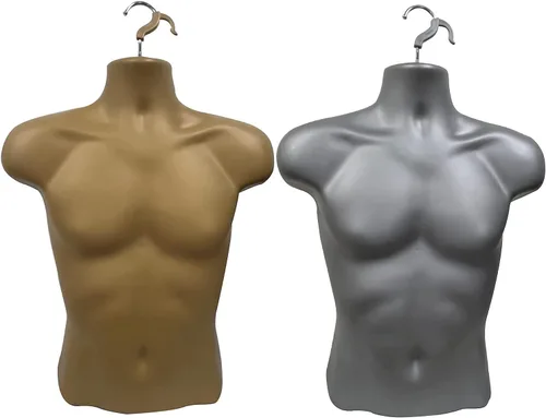 Miniatura 5 de 2 formas de inyección de maniquí masculino negro medio redondeado cintura cuerpo torso forma de vestido con solo gancho para colgar, tallas S-M
