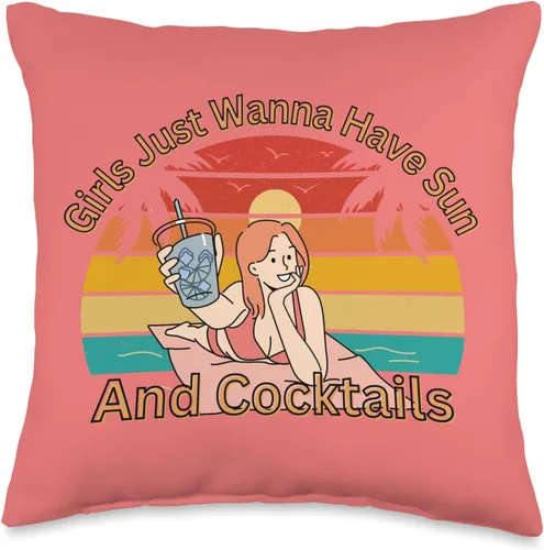 You're Too Krazy Designs Girls Just Wanna Have Sun and Cocktails Squad Trip - Almohada para mujer, 16 x 16 pulgadas, multicolor
