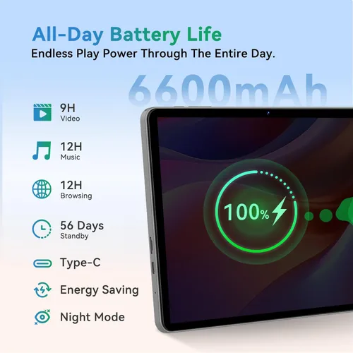 Miniatura 6 de Tablet Android de 10 pulgadas, tableta Android 15 2025 para niños y adultos, Octa-Core, 12 GB de RAM, 128 GB de almacenamiento, 1 TB expandible, Gris