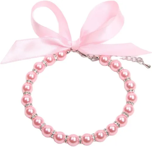 Miniatura 11 de Collar de perlas para perros y gatos con accesorios brillantes y lazo de cinta, joyería para cachorros de mascotas para perros hembras, gatos