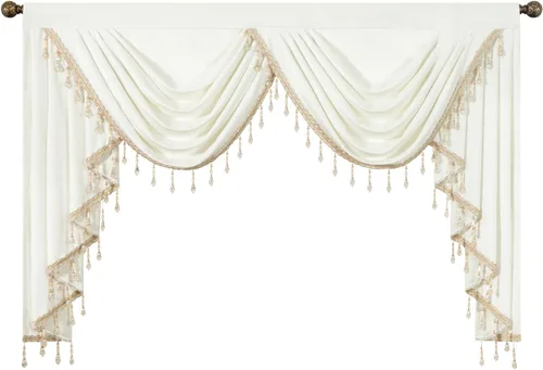 Miniatura 15 de VOGOL Cenefa de cortinas de terciopelo grueso para dormitorio, cenefas de cascada de lujo con aislamiento térmico dorado para sala de estar formal
