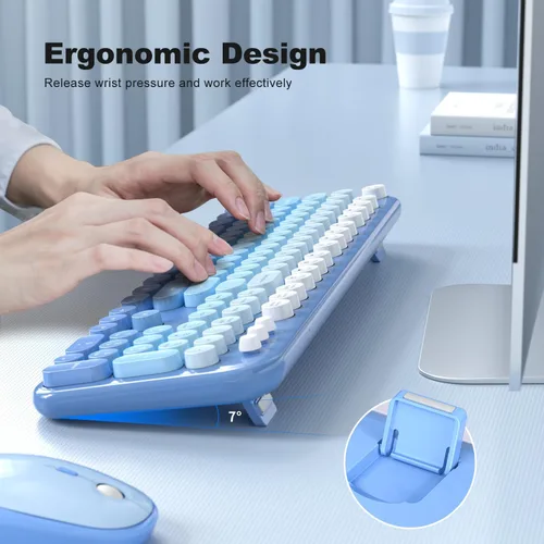 Miniatura 61 de KNOWSQT Combo de teclado y ratón inalámbrico, teclados lindos de tamaño completo estilo máquina de escribir 2.4G azul colorido - receptor USB Plug