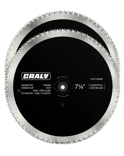 CRALY Hoja de sierra circular de 7-1/4 pulgadas con 140 dientes, árbol de 5/8 pulgadas, corte fino, para cortar madera contrachapada, OSB, plástico,