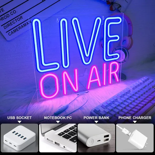 Miniatura 5 de LookLight Letrero de neón Live On Air, letrero de luz de neón, letreros de neón iluminados para decoración de pared, letreros LED para vivir