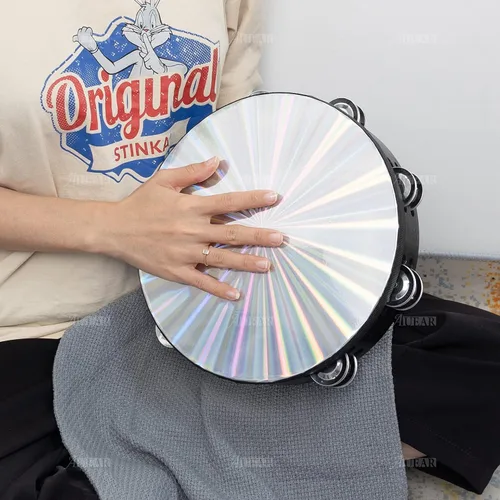 Miniatura 2 de AUEAR, Pandereta de mano de doble fila Jingles - Tambor creativo de madera para adultos, percusión musical educativa