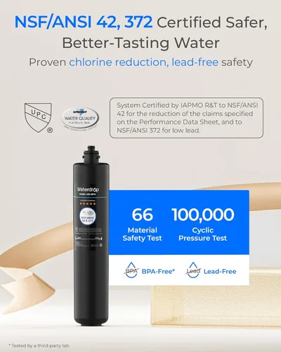 Miniatura 5 de Waterdrop RF15 Cartucho de filtro de repuesto para filtro de agua debajo del fregadero de 15UA/15UB/15UC, reduce PFOA/PFOS, PFAS, plomo, cloro, mal
