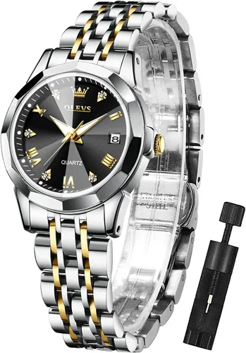 Miniatura 20 de OLEVS - Reloj de mujer de moda, reloj de vestir con diamantes, para mujer, analógico, de cuarzo, acero inoxidable, impermeable, luminoso, con fecha