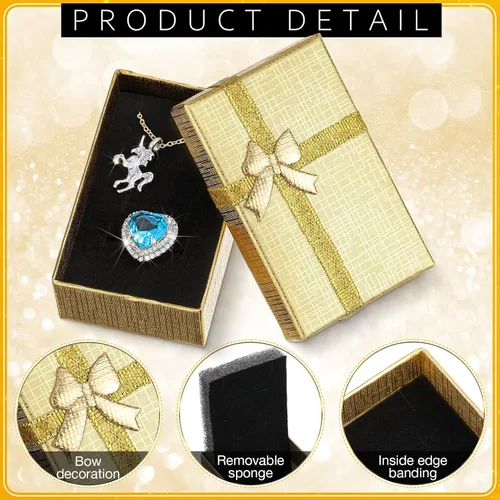 Miniatura 7 de Juego de 72 cajas de regalo de joyería, cajas de regalo pequeñas, cajas de cartón de papel, cajas de regalo vacías con tapas, lazo para anillos