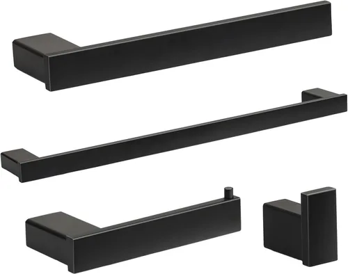 Miniatura 7 de Klabb Juego de 4 piezas de accesorios de baño plateados metálicos, juego de toallero de acero inoxidable SUS304 de 24 pulgadas con soporte