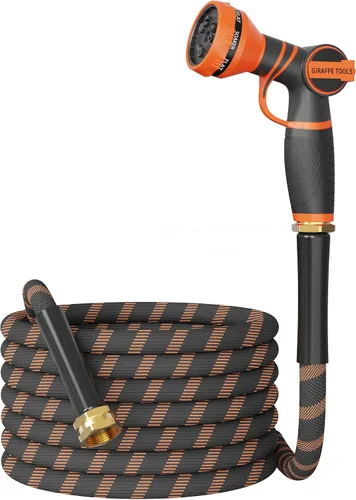 Giraffe Tools Manguera de jardín no expandible de 25 pies y 1/2 pulgadas, ligera, flexible, para agua, 600 psi, con 9 funciones de pulverización,