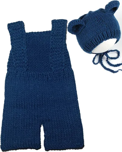 Miniatura 7 de Traje de oso de fotografía para recién nacido, traje de ganchillo para sesión de fotos de bebé, mameluco de punto para niño y niña