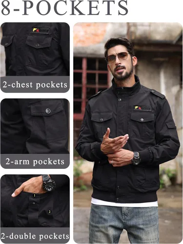 Miniatura 5 de TACVASEN - Chaquetas de algodón para hombre, estilo militar, con múltiples bolsillos