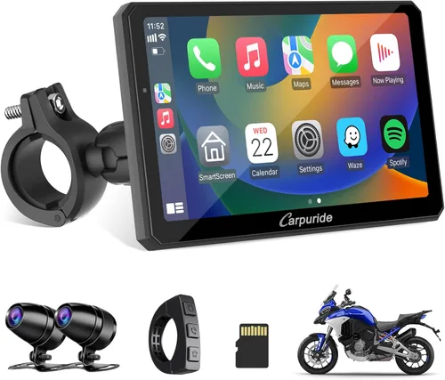 Miniatura 10 de Carpuride W502 motocicleta GPS inalámbrico portátil Carplay/Android Auto impermeable coche estéreo, 5 "IPS pantalla táctil con doble Bluetooth