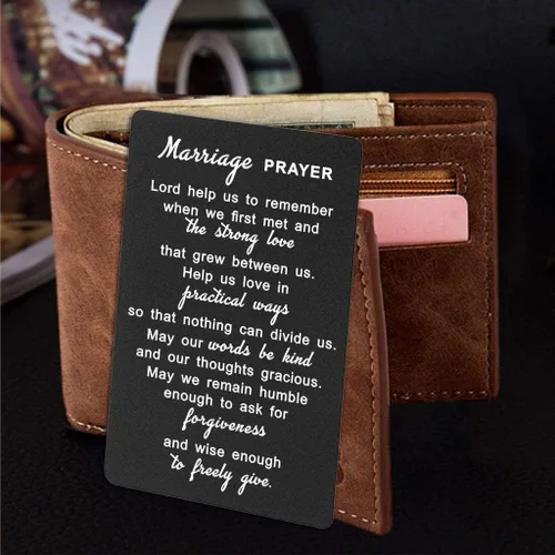Miniatura 2 de Tarjeta de oración de matrimonio, tarjeta de aluminio grabada, boda perfecta para marido, cabe en la cartera