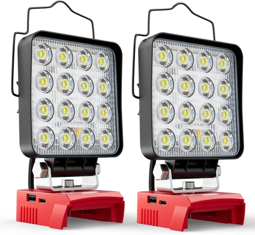 Miniatura 10 de LIVOWALNY Luces de Trabajo LED Compatibles con Batería Milwaukee de 18V, 100W 10000LM Luz de Inundación de 7" Portátil con Puerto de Carga USB