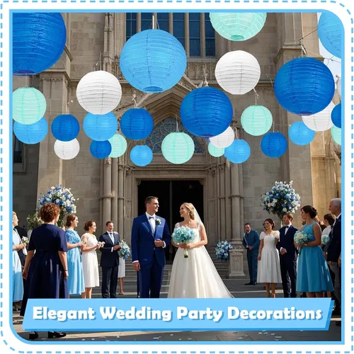 Miniatura 6 de 12 Linternas de Papel Azul, Blanco y Verde Menta de Tamaños Variados (6" 8" 10" 12") para Decoración del Hogar, Boda, Cumpleaños, Decoraciones