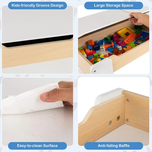 Miniatura 5 de HONEY JOY Juego de mesa y silla para niños, mesa de actividades de madera 4 en 1 y 2 sillas para manualidades artísticas, pizarra reversible, 3
